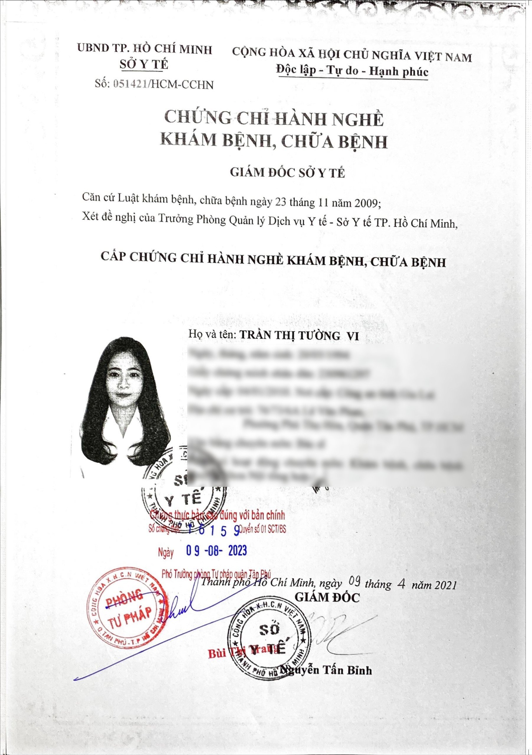 Danh sách chứng chỉ hành nghề của bác sĩ tại phòng khám