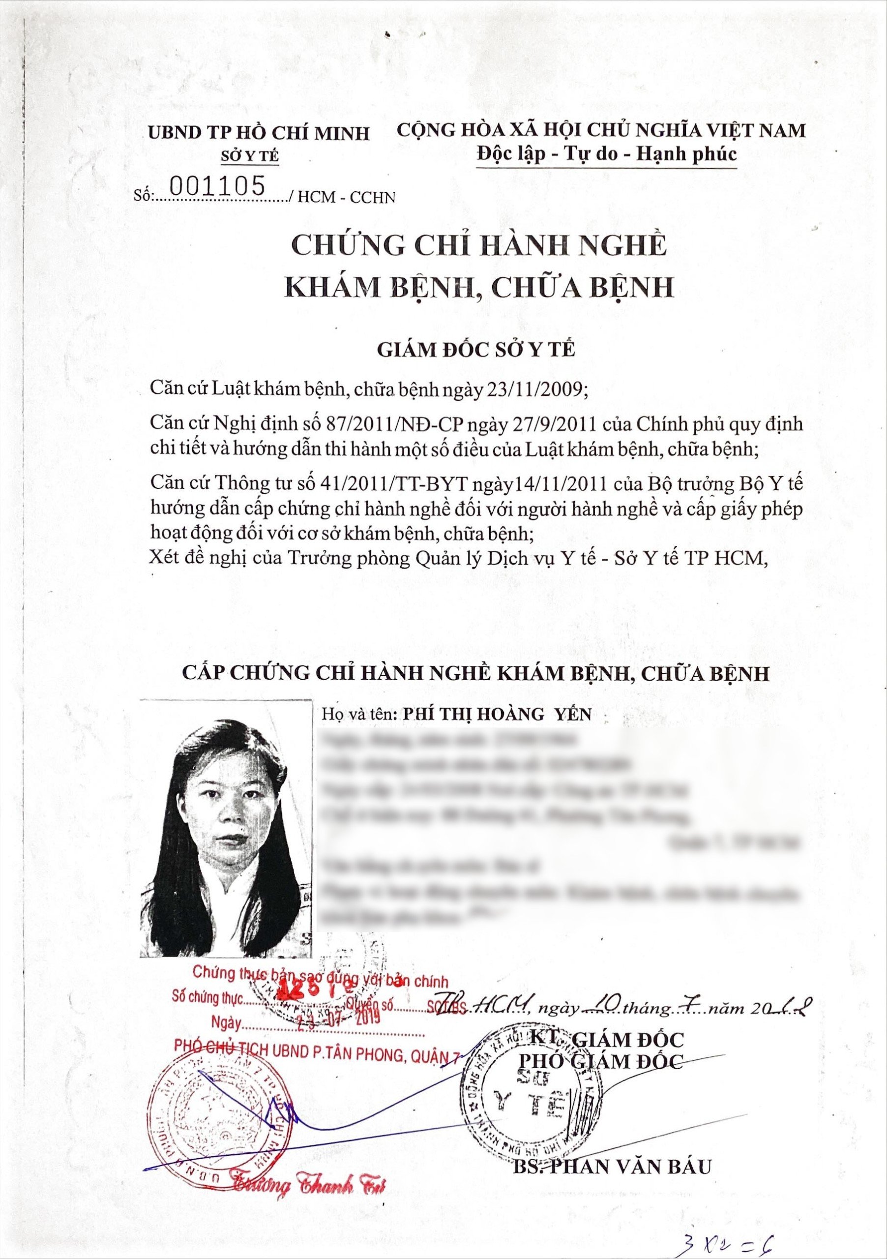 Danh sách chứng chỉ hành nghề của bác sĩ tại phòng khám