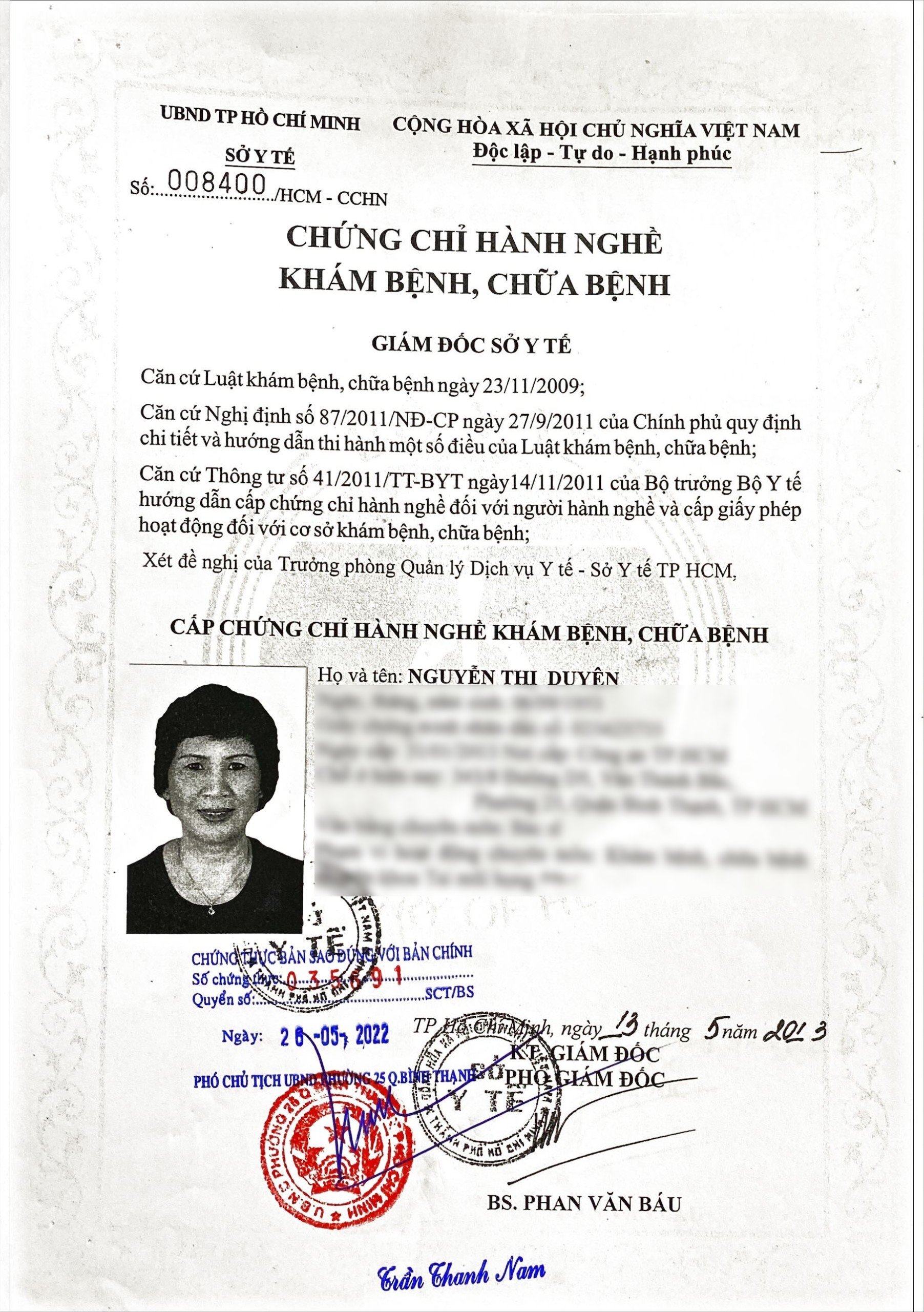 Danh sách chứng chỉ hành nghề của bác sĩ tại phòng khám