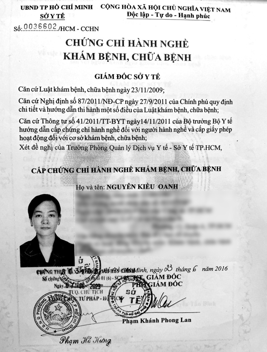 Danh sách chứng chỉ hành nghề của bác sĩ tại phòng khám