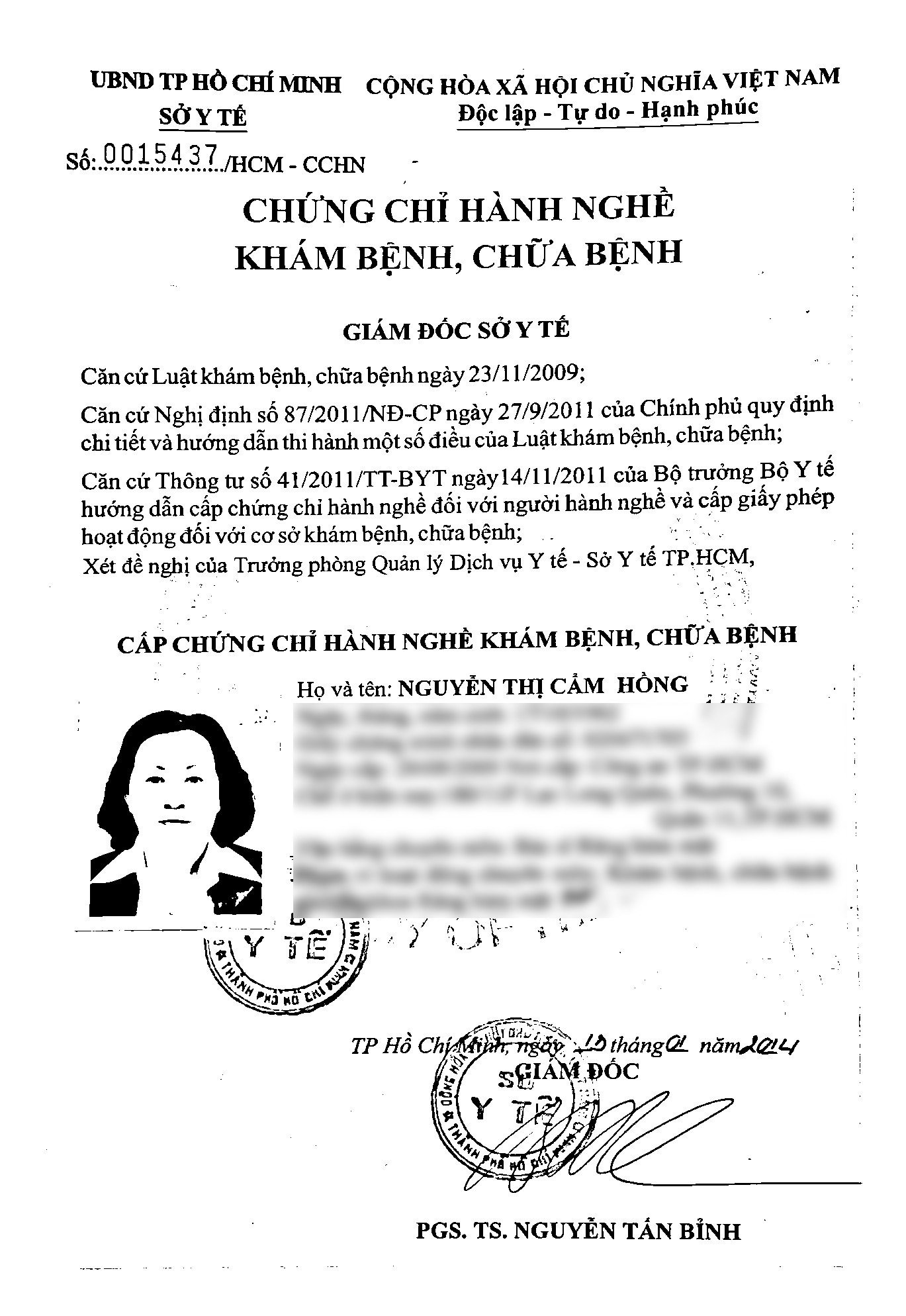 Danh sách chứng chỉ hành nghề của bác sĩ tại phòng khám