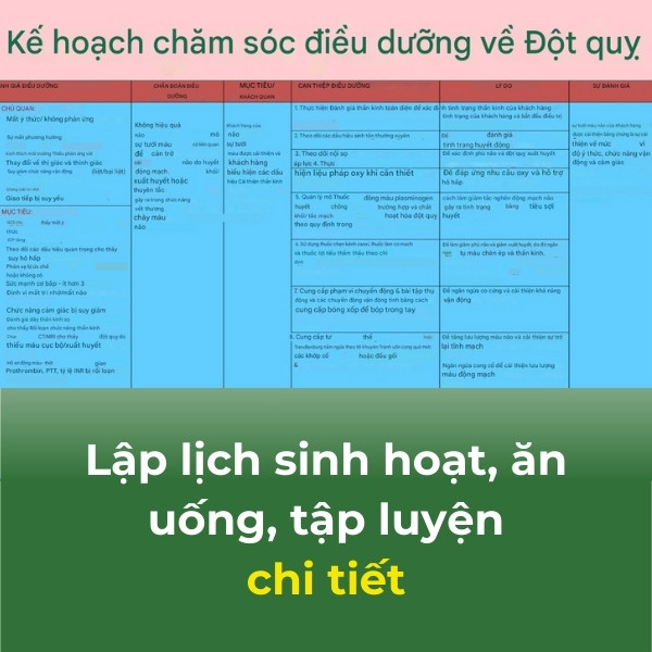 Chi tiết kế hoạch chăm sóc người bệnh tai biến mạch máu não 1 Lập lịch sinh hoạt, ăn uống, tập luyện cho người bệnh tai biến mạch máu não