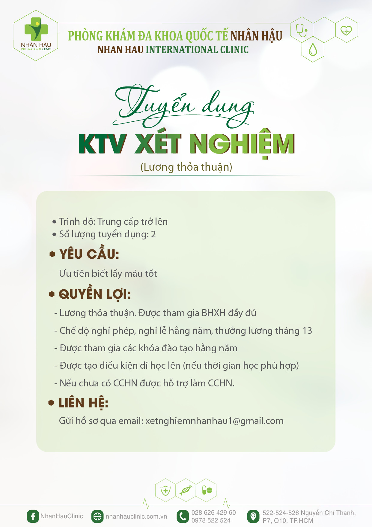 Tuyển dụng KTV Xét nghiệm